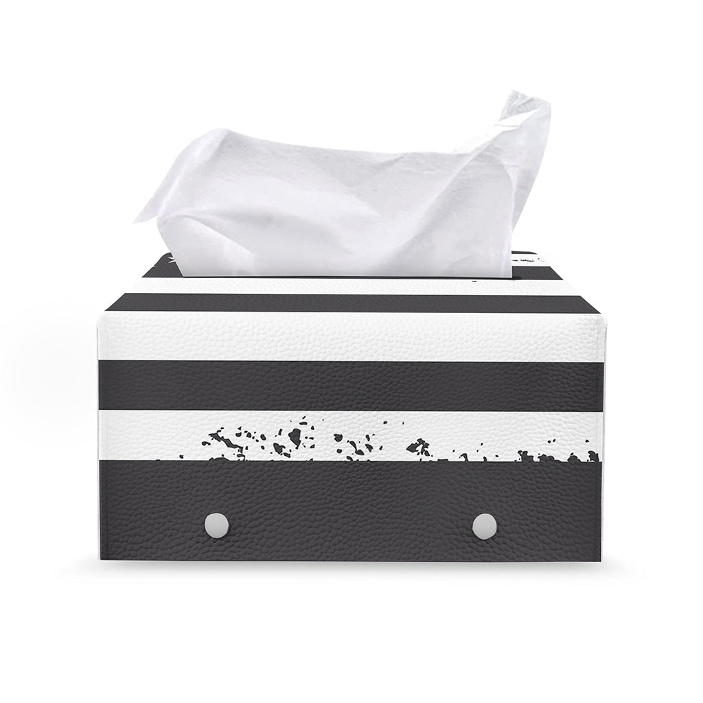 Grey And White American Flag Print Leather Tissue Box Cover