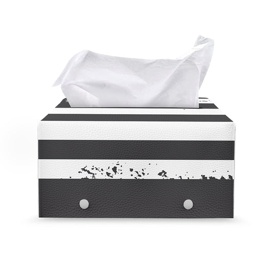 Grey And White American Flag Print Leather Tissue Box Cover
