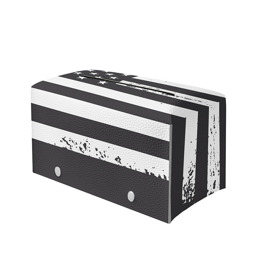 Grey And White American Flag Print Leather Tissue Box Cover