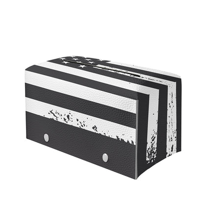 Grey And White American Flag Print Leather Tissue Box Cover