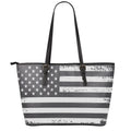 Grey And White American Flag Print Leather Tote Bag With Zipper