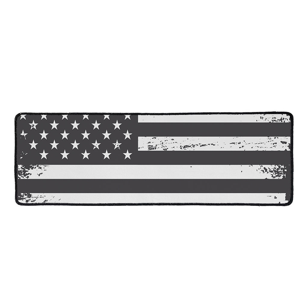 Grey And White American Flag Print Long Kitchen Mat