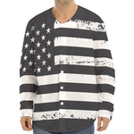 Grey And White American Flag Print Long Sleeve Baseball Jersey