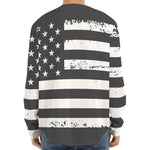 Grey And White American Flag Print Long Sleeve Baseball Jersey