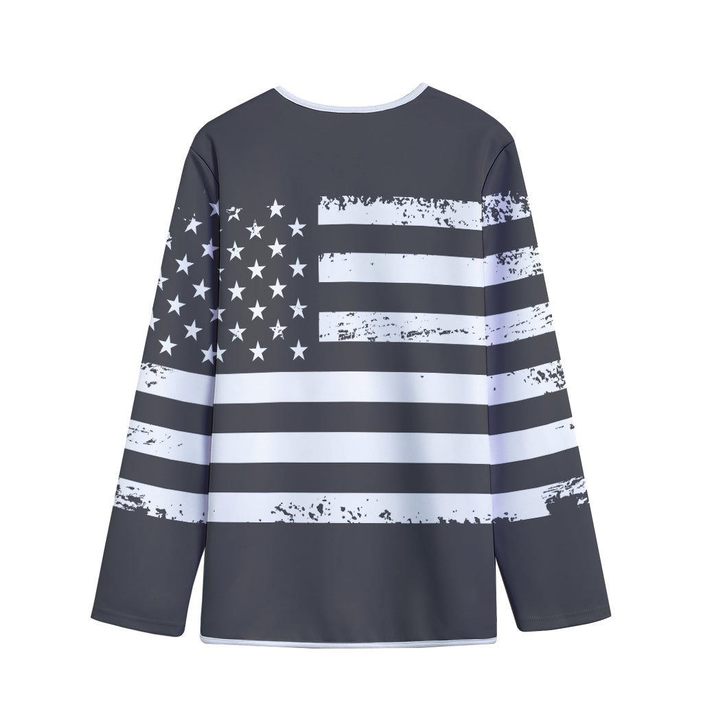 Grey And White American Flag Print Long Sleeve Short Coat