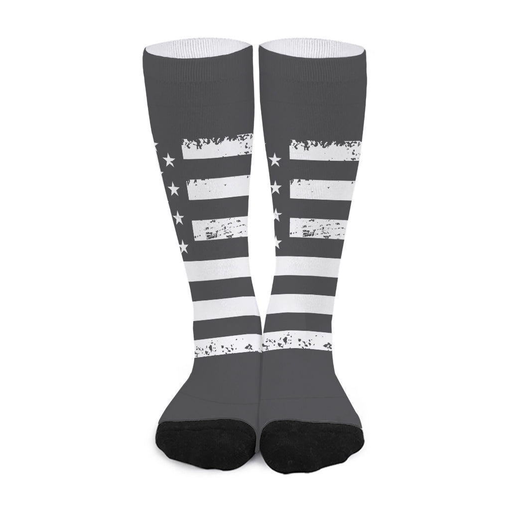 Grey And White American Flag Print Long Socks
