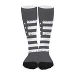 Grey And White American Flag Print Long Socks