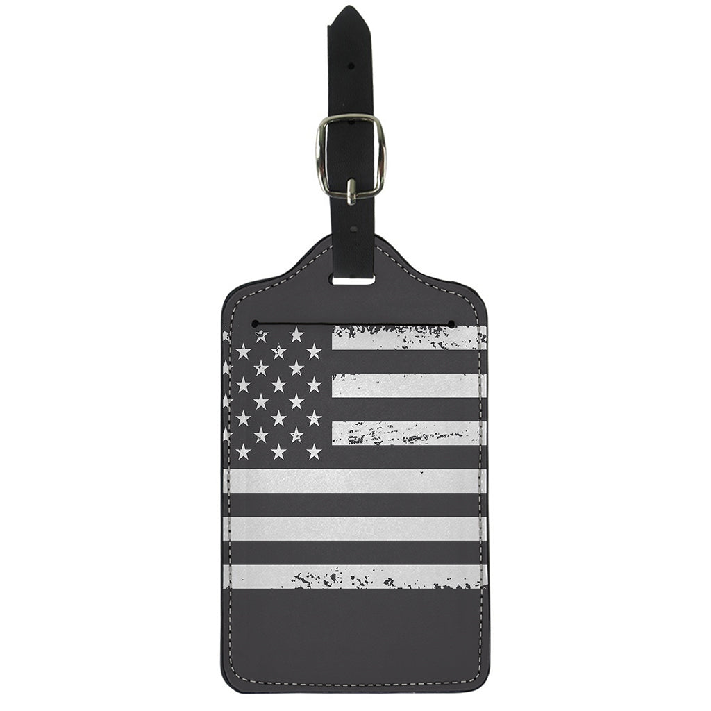 Grey And White American Flag Print Luggage Tag