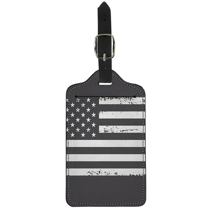 Grey And White American Flag Print Luggage Tag