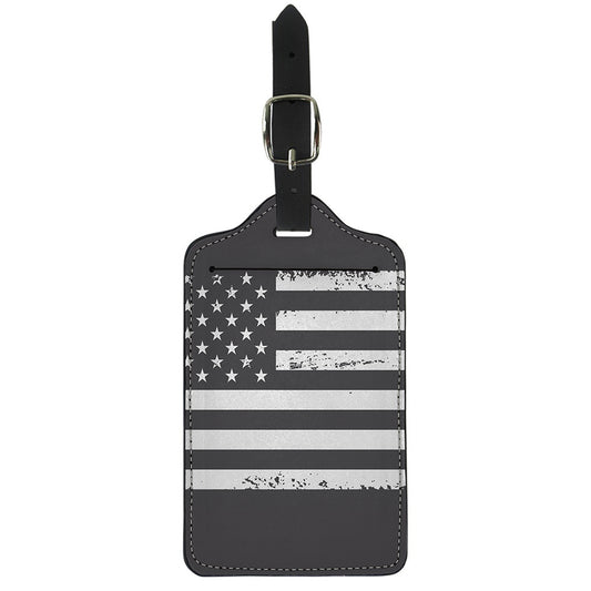 Grey And White American Flag Print Luggage Tag