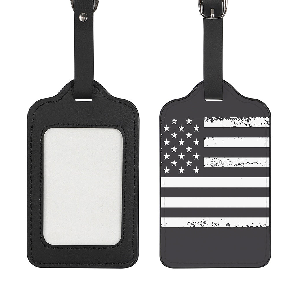 Grey And White American Flag Print Luggage Tag