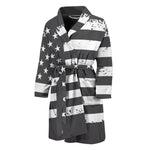 Grey And White American Flag Print Men's Bathrobe