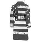 Grey And White American Flag Print Men's Bathrobe