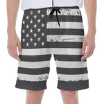 Grey And White American Flag Print Men's Beach Shorts