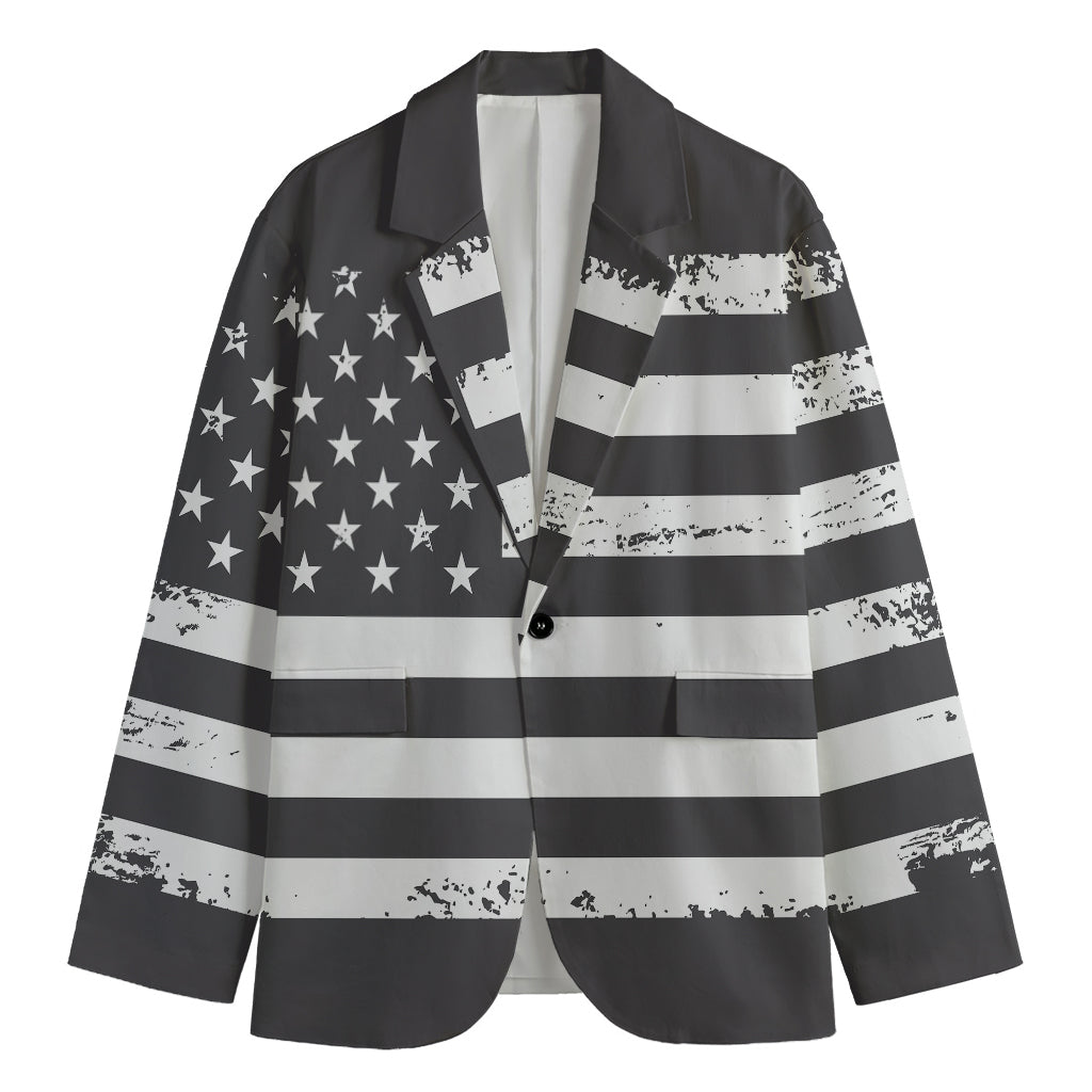 Grey And White American Flag Print Men's Blazer