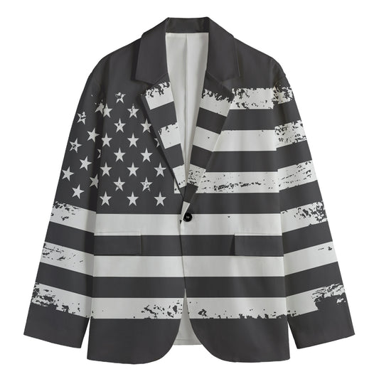 Grey And White American Flag Print Men's Blazer