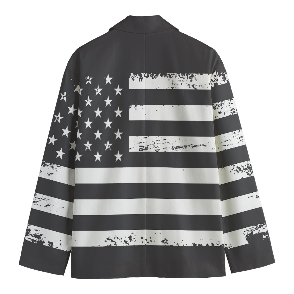 Grey And White American Flag Print Men's Blazer