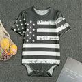 Grey And White American Flag Print Men's Bodysuit