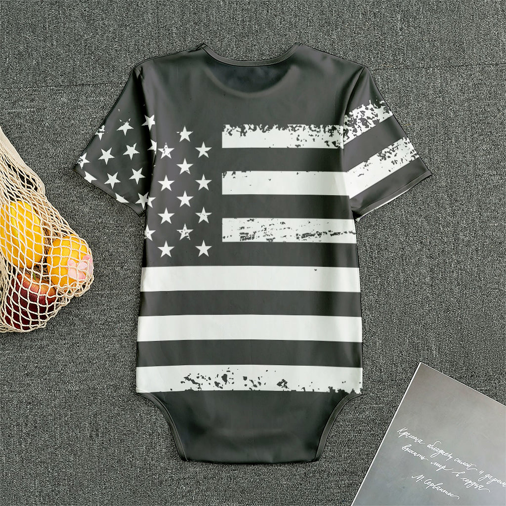 Grey And White American Flag Print Men's Bodysuit