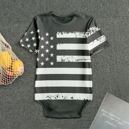 Grey And White American Flag Print Men's Bodysuit