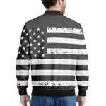 Grey And White American Flag Print Men's Bomber Jacket