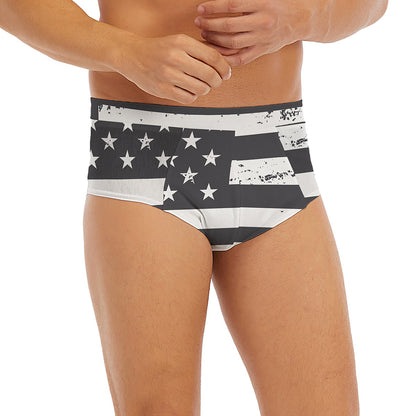 Grey And White American Flag Print Men's Briefs