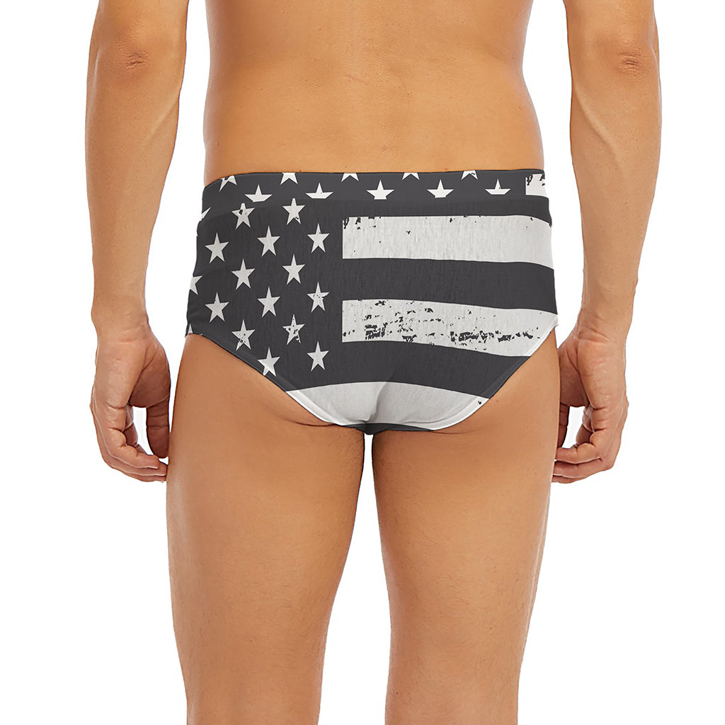 Grey And White American Flag Print Men's Briefs