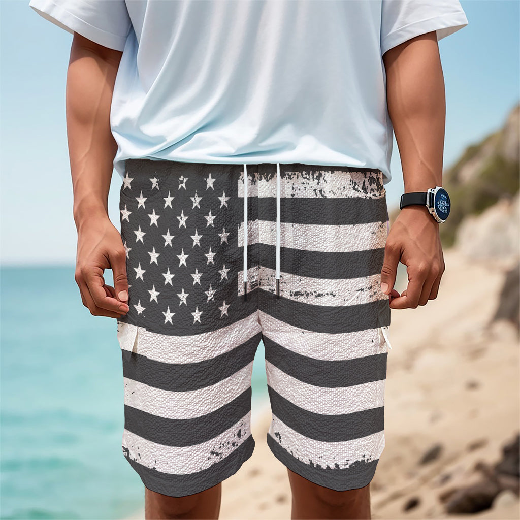 Grey And White American Flag Print Men's Cargo Shorts
