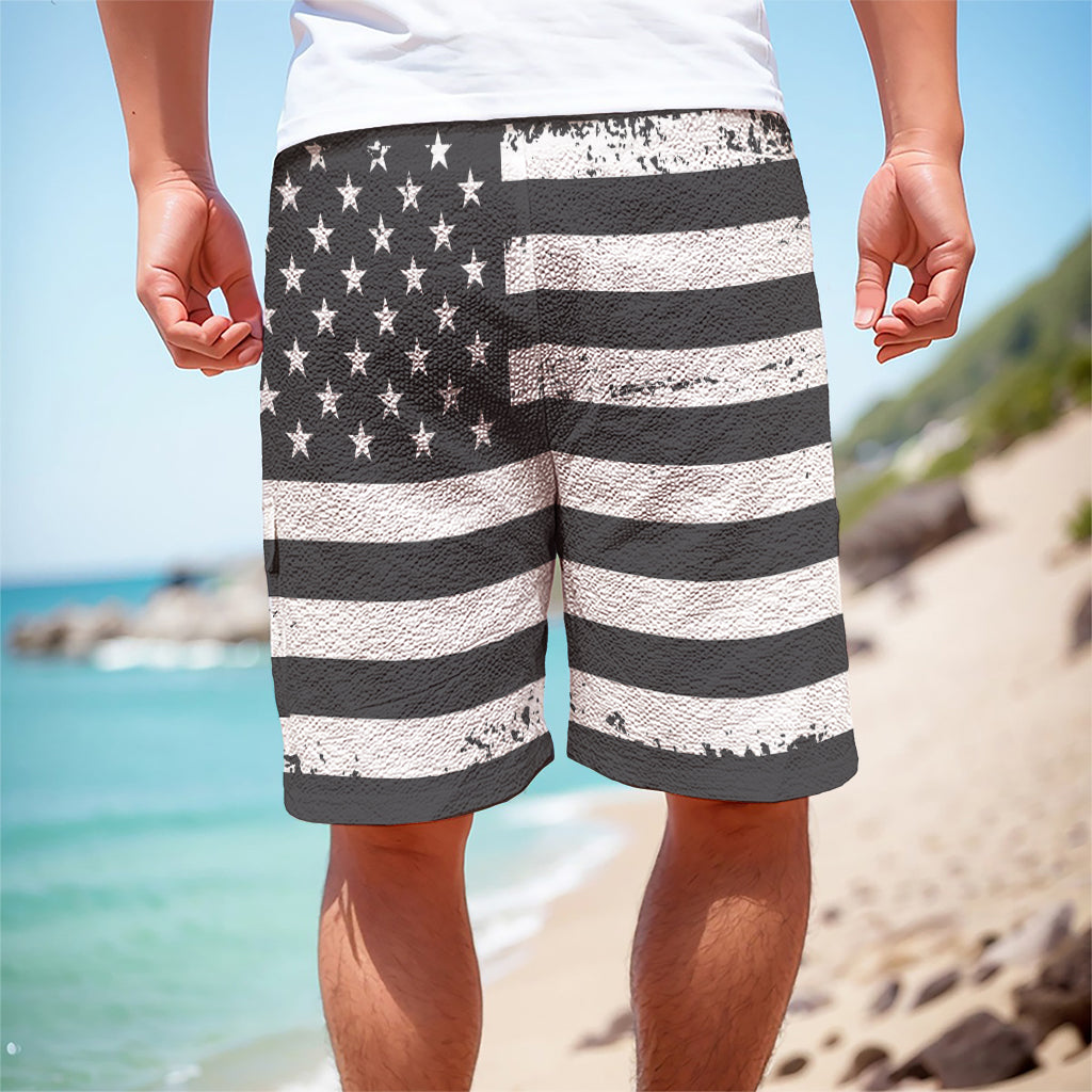 Grey And White American Flag Print Men's Cargo Shorts