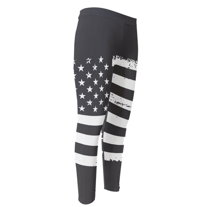 Grey And White American Flag Print Men's Compression Pants