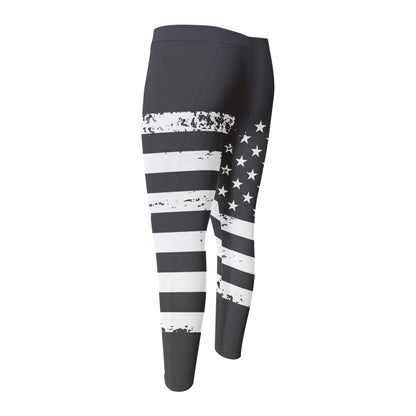 Grey And White American Flag Print Men's Compression Pants