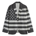 Grey And White American Flag Print Men's Cotton Blazer