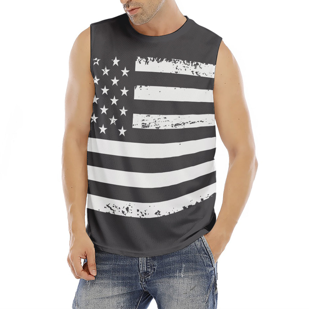 Grey And White American Flag Print Men's Fitness Tank Top
