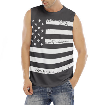 Grey And White American Flag Print Men's Fitness Tank Top