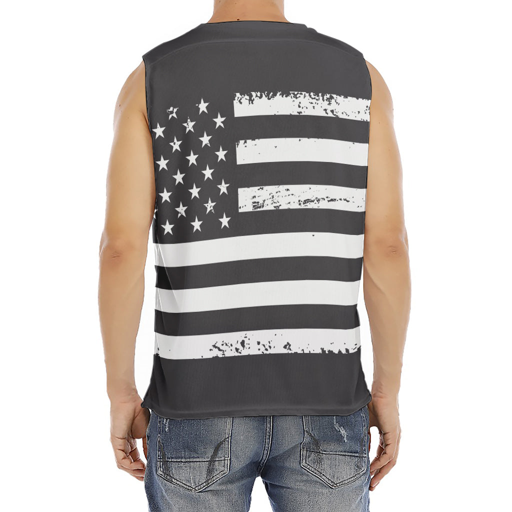 Grey And White American Flag Print Men's Fitness Tank Top