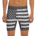 Grey And White American Flag Print Men's Long Boxer Briefs