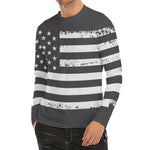 Grey And White American Flag Print Men's Long Sleeve Rash Guard
