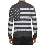 Grey And White American Flag Print Men's Long Sleeve Rash Guard