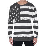 Grey And White American Flag Print Men's Long Sleeve T-Shirt