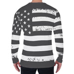 Grey And White American Flag Print Men's Long Sleeve T-Shirt