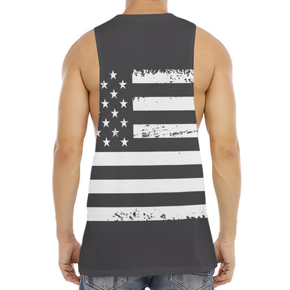 Grey And White American Flag Print Men's Muscle Tank Top
