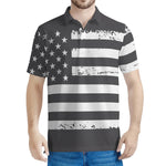 Grey And White American Flag Print Men's Polo Shirt