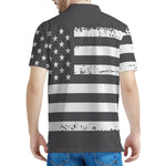 Grey And White American Flag Print Men's Polo Shirt