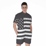 Grey And White American Flag Print Men's Rompers