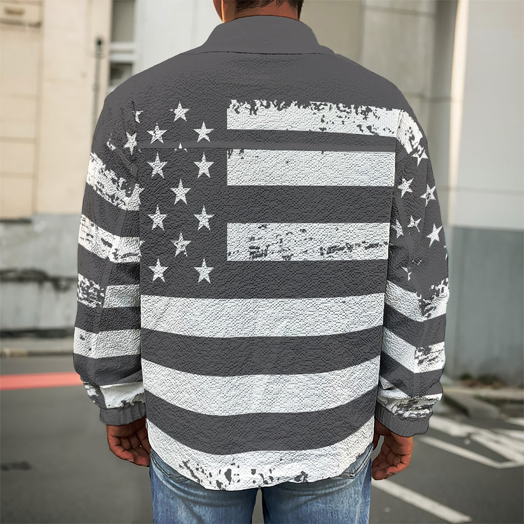 Grey And White American Flag Print Men's Shirt Jacket