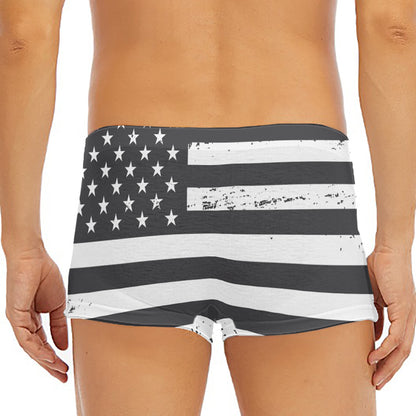 Grey And White American Flag Print Men's Short Boxer Briefs