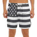 Grey And White American Flag Print Men's Split Running Shorts