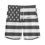 Grey And White American Flag Print Men's Sports Shorts