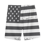 Grey And White American Flag Print Men's Sports Shorts