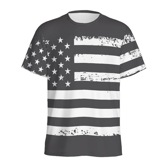 Grey And White American Flag Print Men's Sports T-Shirt